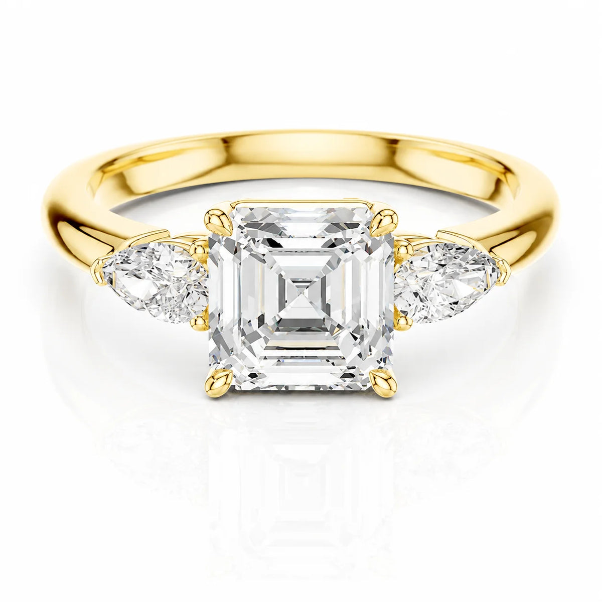 Designer Asscher Diamond Ring with Pear Side Stones