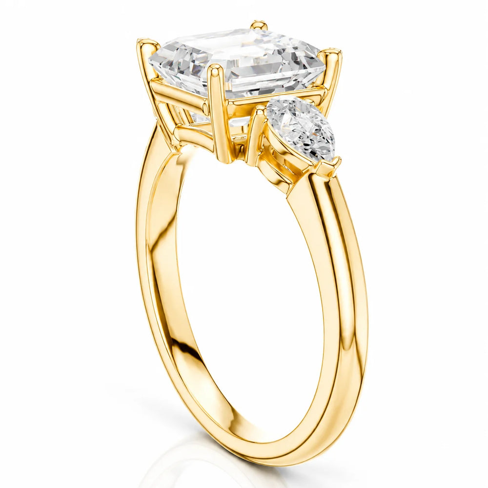 Designer Asscher Diamond Ring with Pear Side Stones