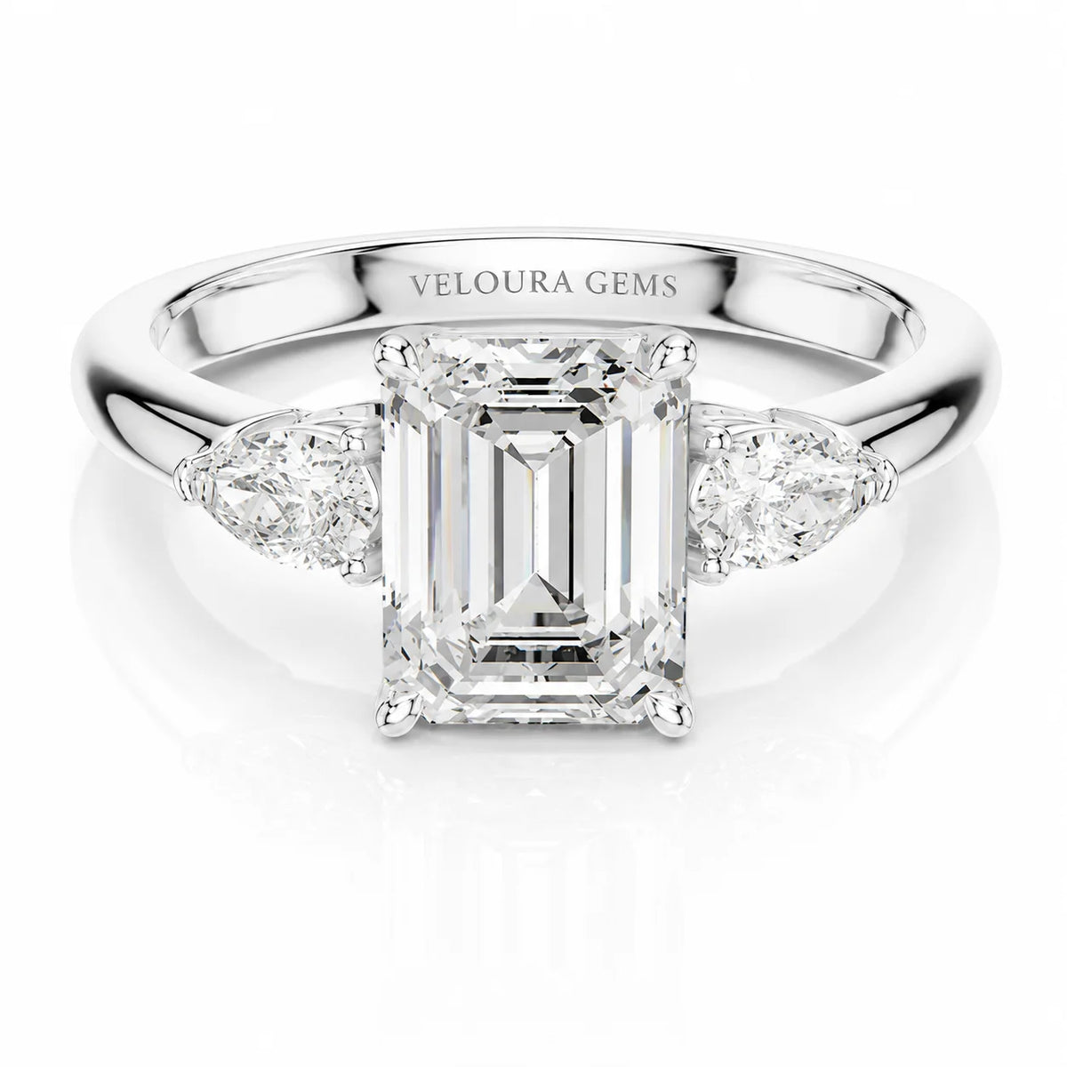Designer Asscher Diamond Ring with Pear Side Stones
