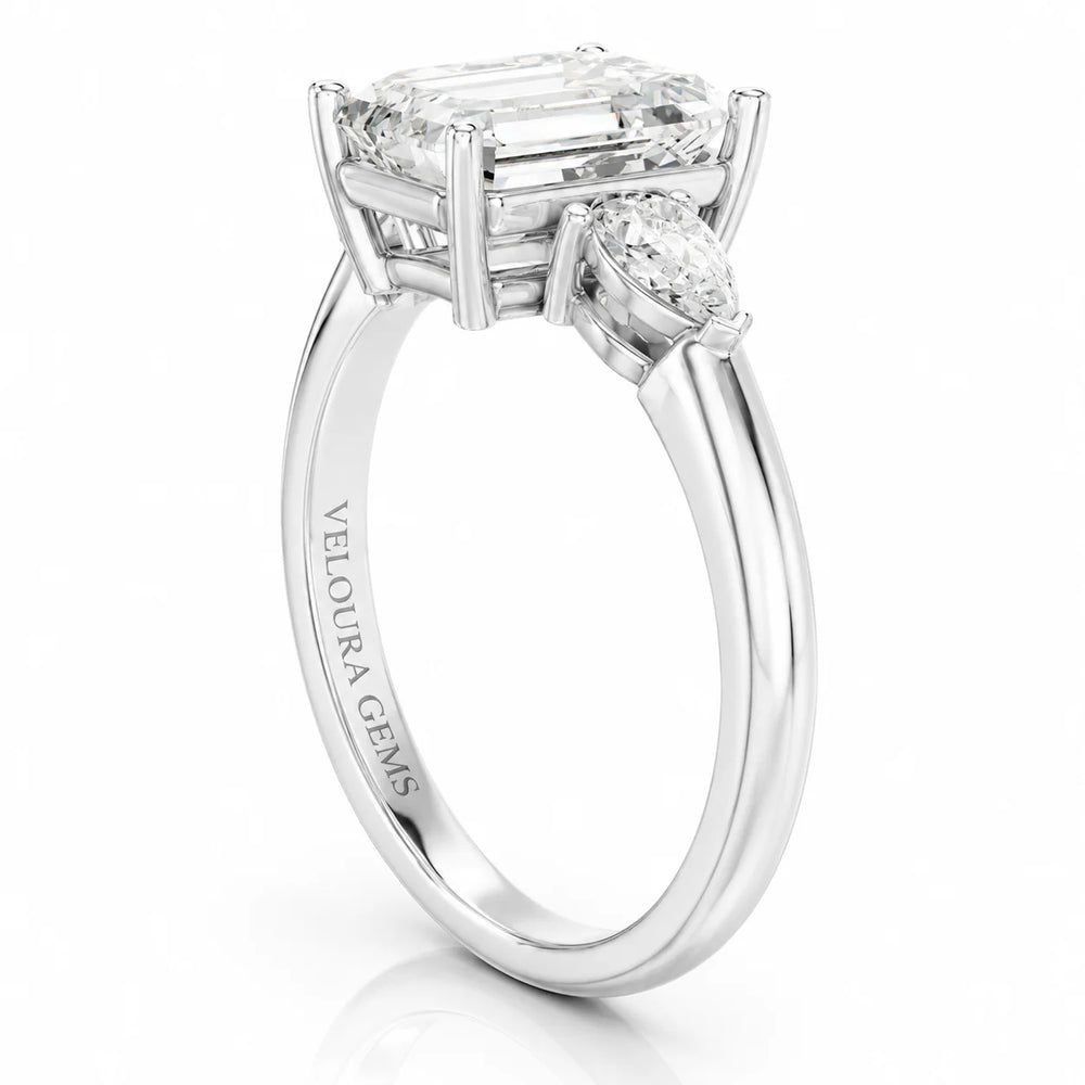 Designer Asscher Diamond Ring with Pear Side Stones