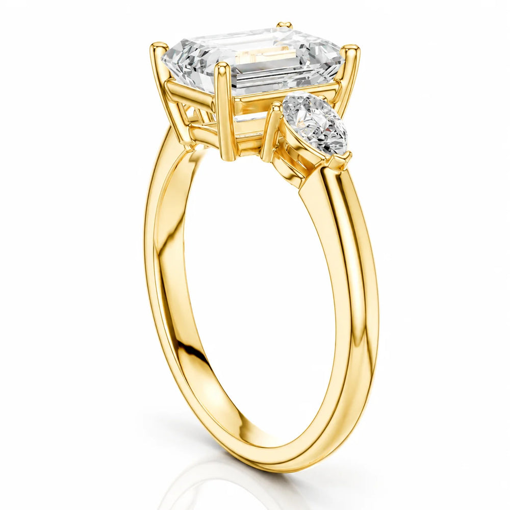 Designer Asscher Diamond Ring with Pear Side Stones