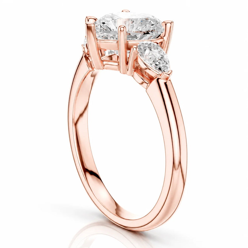 Designer Asscher Diamond Ring with Pear Side Stones