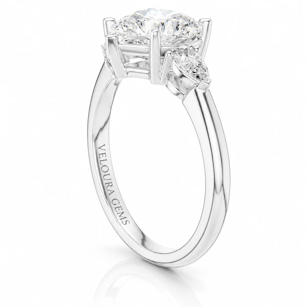 Designer Asscher Diamond Ring with Pear Side Stones