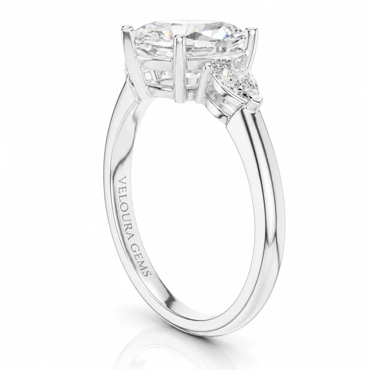 Designer Asscher Diamond Ring with Pear Side Stones