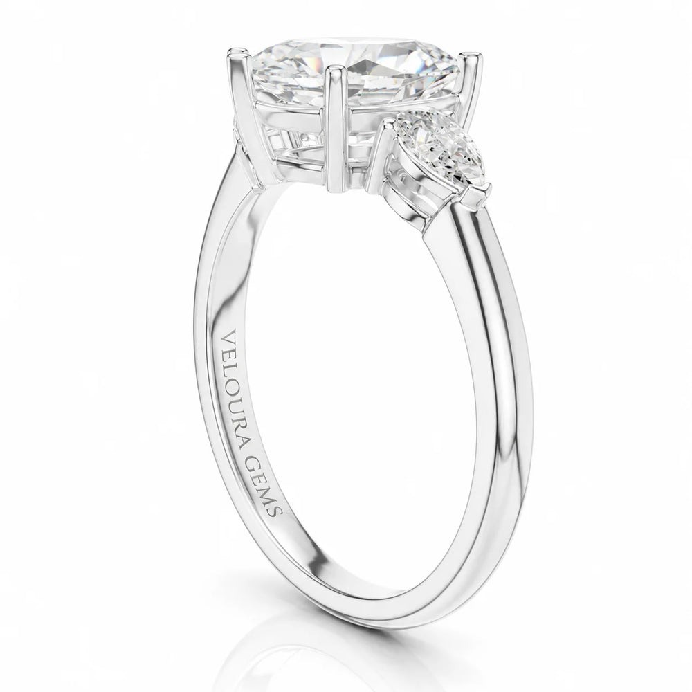 Designer Asscher Diamond Ring with Pear Side Stones
