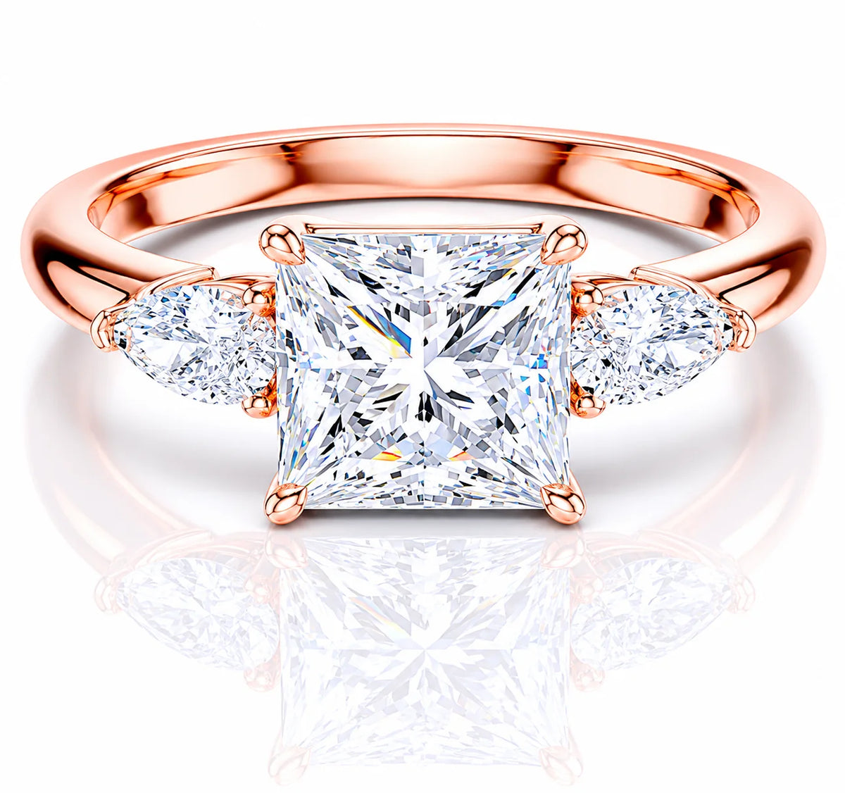Designer Asscher Diamond Ring with Pear Side Stones