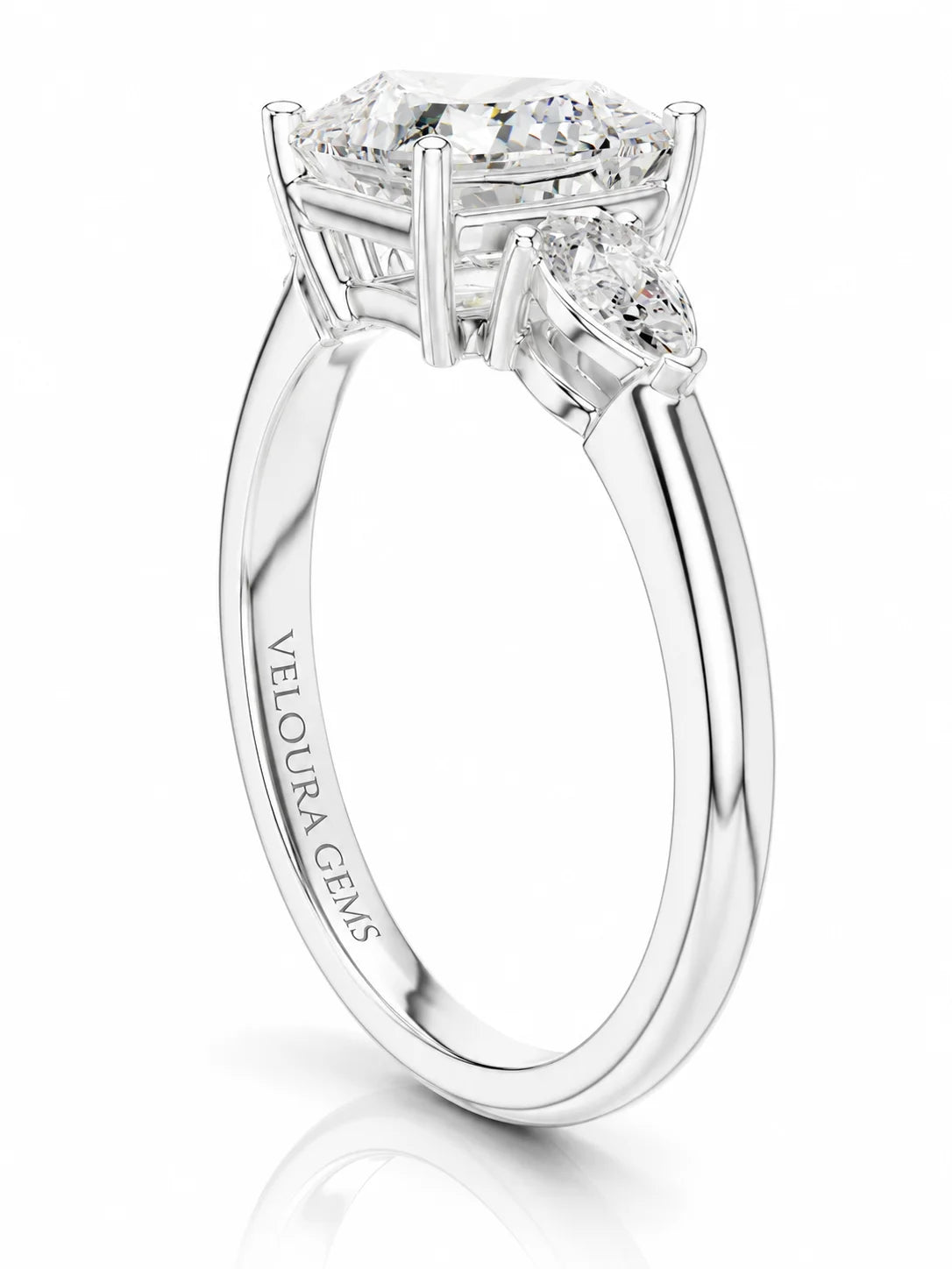 Designer Asscher Diamond Ring with Pear Side Stones