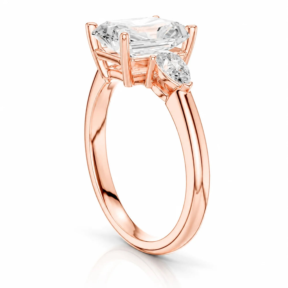 Designer Asscher Diamond Ring with Pear Side Stones