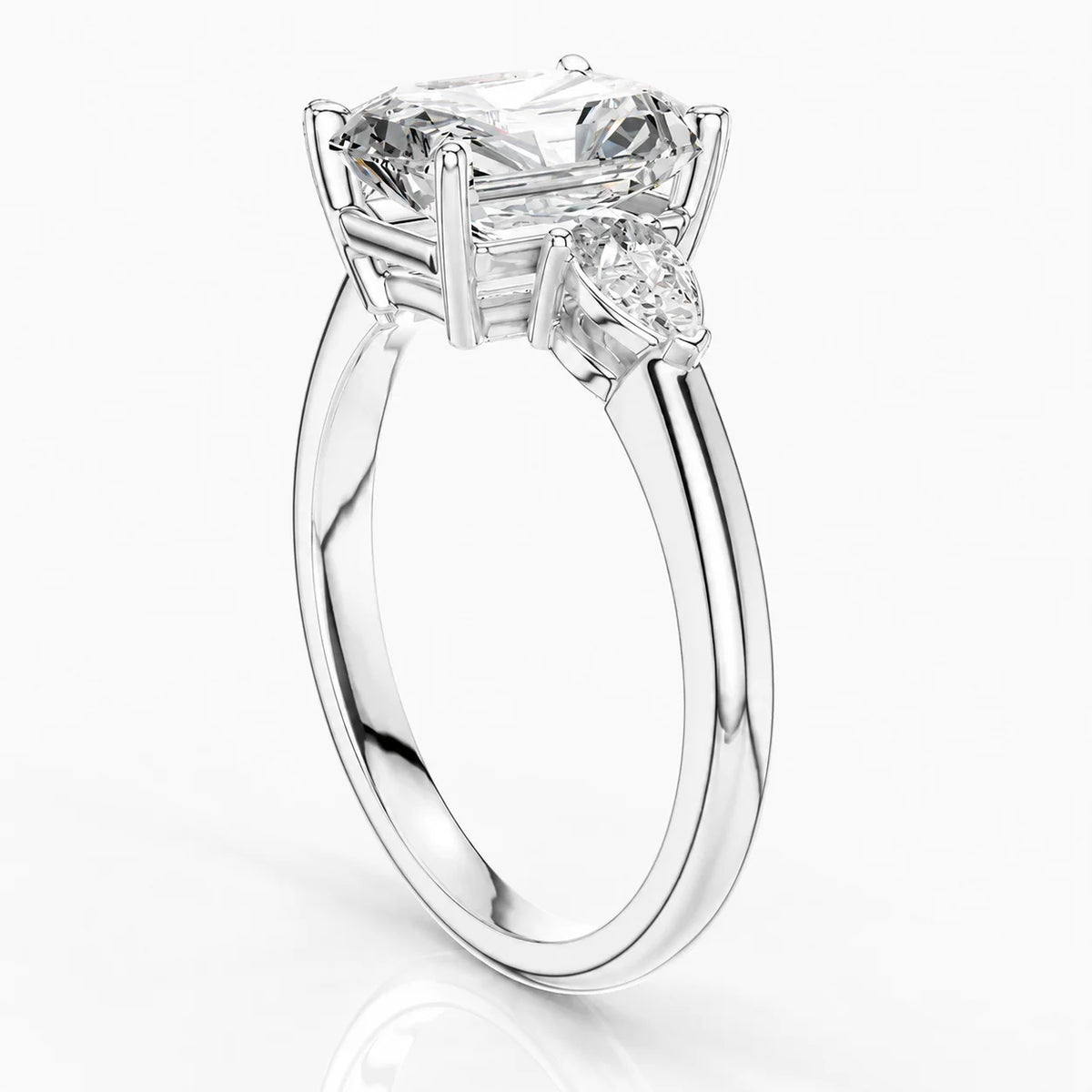Designer Asscher Diamond Ring with Pear Side Stones
