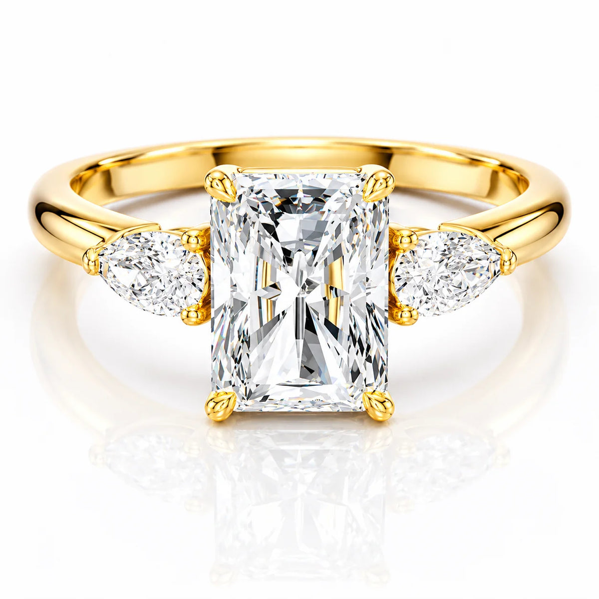 Designer Asscher Diamond Ring with Pear Side Stones