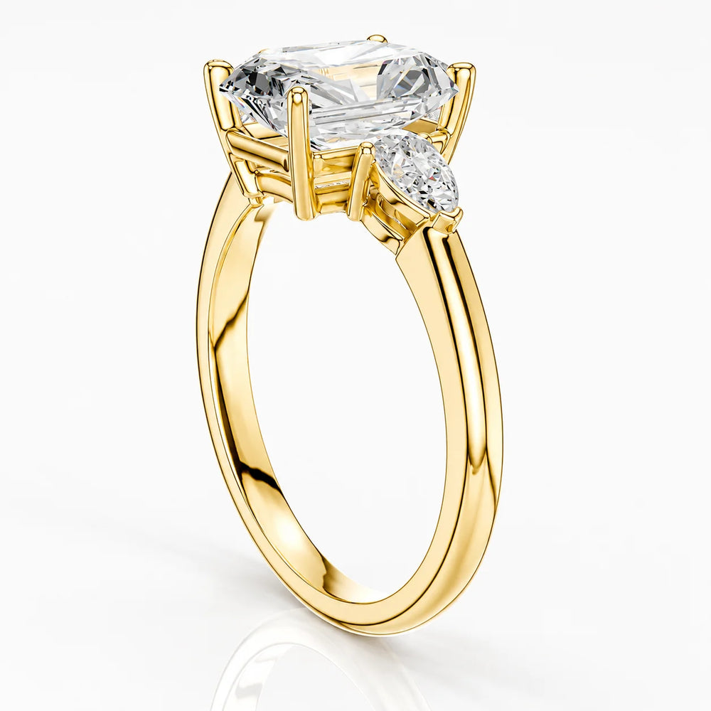 Designer Asscher Diamond Ring with Pear Side Stones