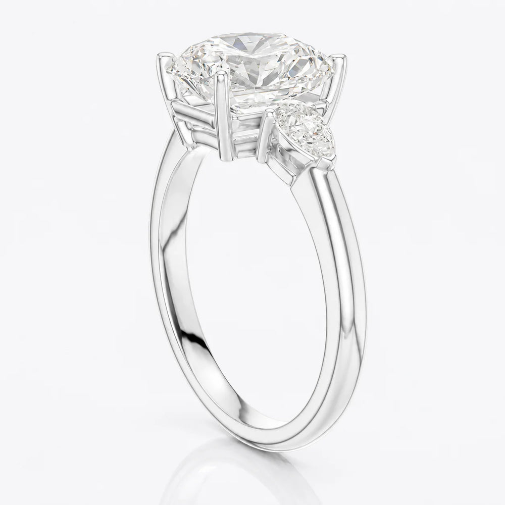 Designer Asscher Diamond Ring with Pear Side Stones