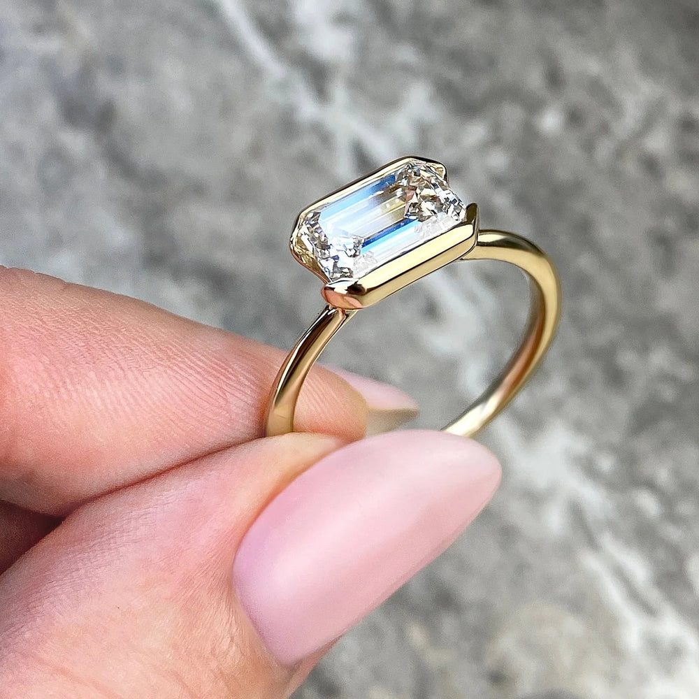 Bezel Set Emerald Cut Labgrown Engagement Ring