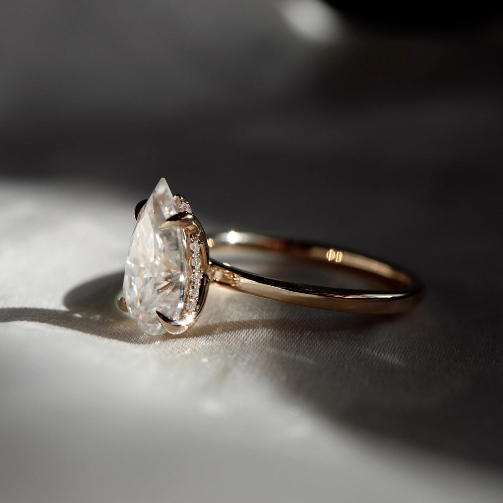 Pear Cut Labgrown Engagement Ring Anniversary Gift Hidden Halo Ring