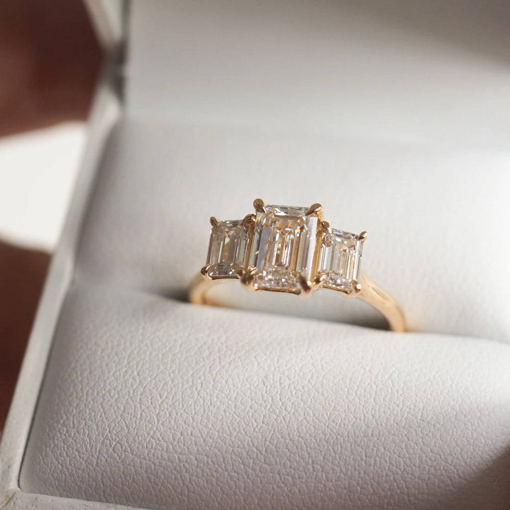 Three Stone Emerald Cut Labgrown Engagement Ring