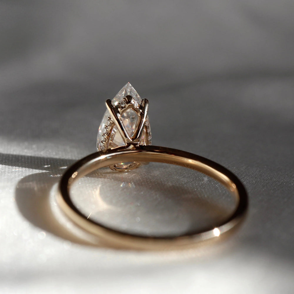 Pear Cut Labgrown Engagement Ring Anniversary Gift Hidden Halo Ring