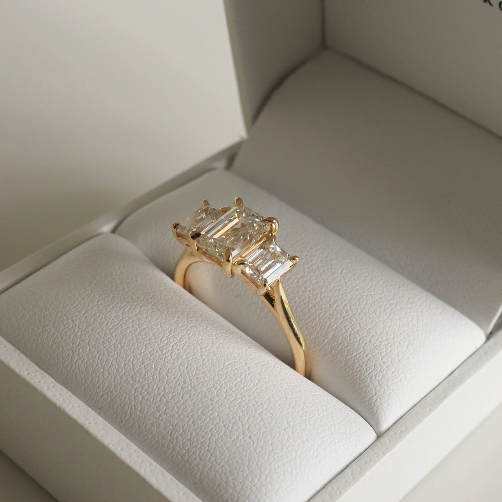 Three Stone Emerald Cut Labgrown Engagement Ring