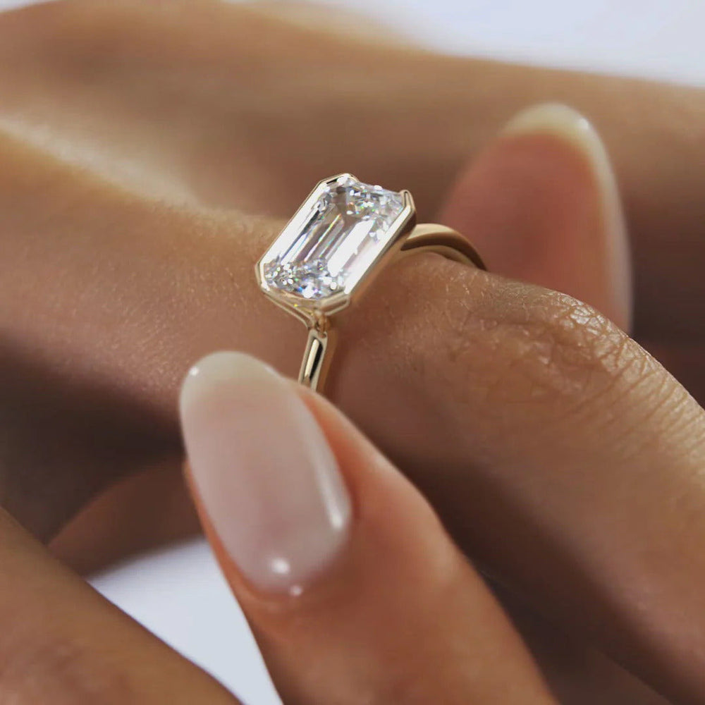 Bezel Set Emerald Cut Labgrown Engagement Ring