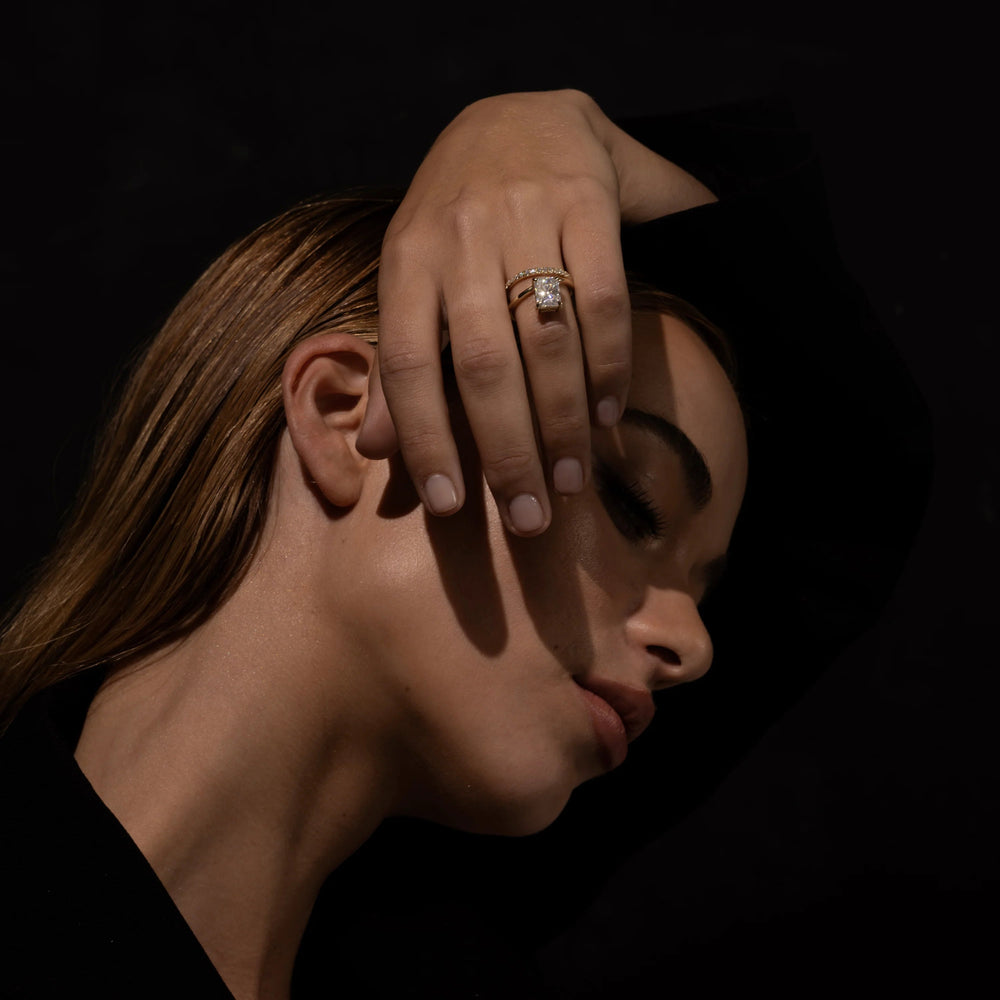 Double Band Radiant Cut Labgrown Engagement Ring