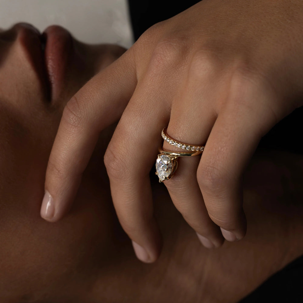 Double Band Elongated Pear Cut Labgrown Engagement Ring