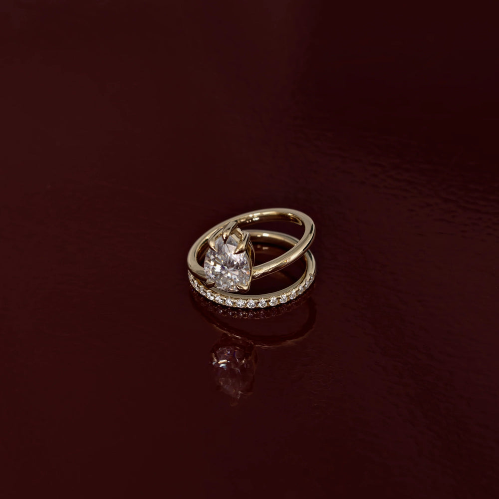 Double Band Elongated Pear Cut Labgrown Engagement Ring