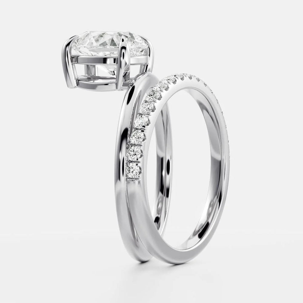 Double Band Elongated Pear Cut Labgrown Engagement Ring