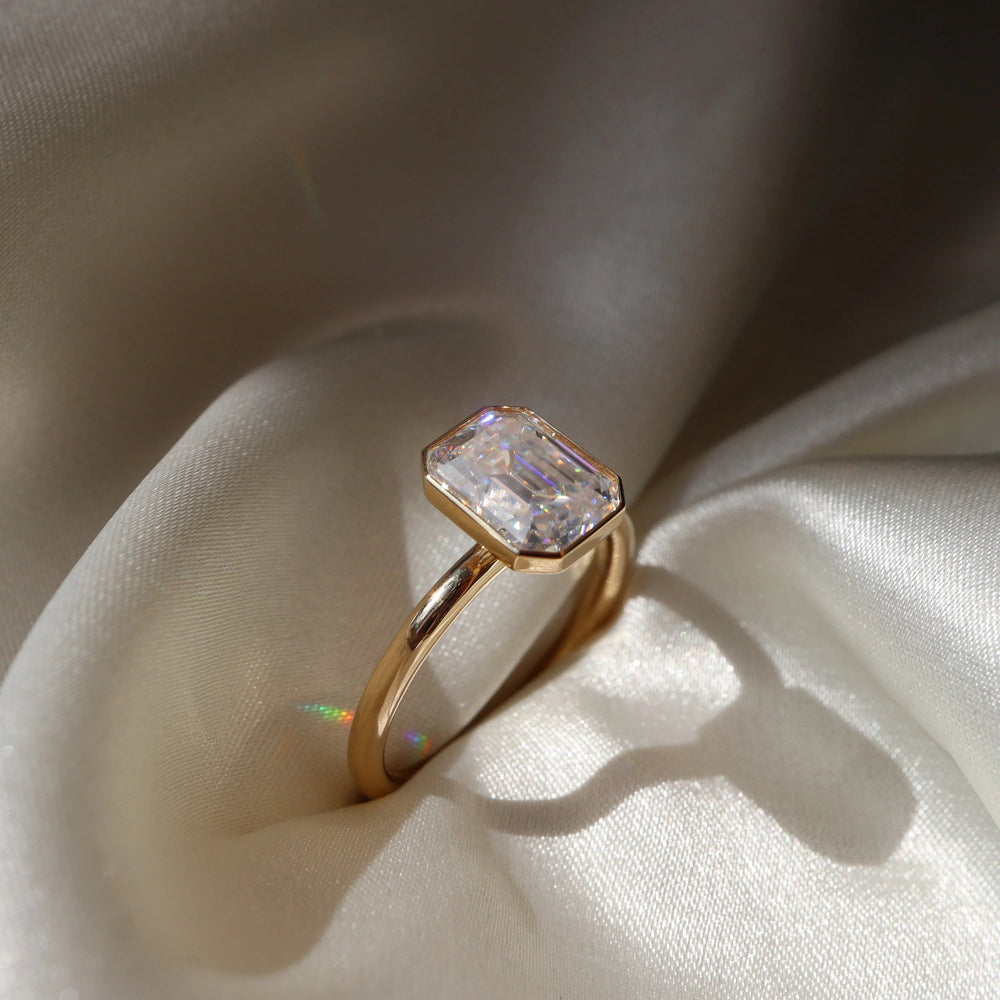 Bezel Set Emerald Cut Labgrown Engagement Ring