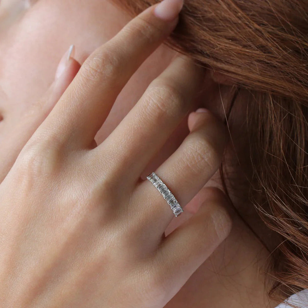Emerald Cut Wedding Band Women Labgrown Band