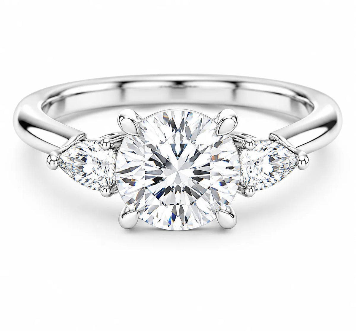 Radiance Ring with Trio Diamond Set – Round (925 Sterling Silver)