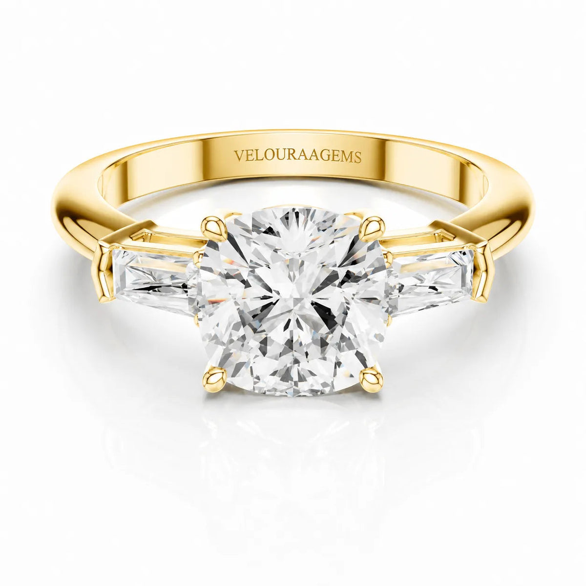 Timeless Three-Stone Brilliance Ring – Cushion (14K Yellow Gold)