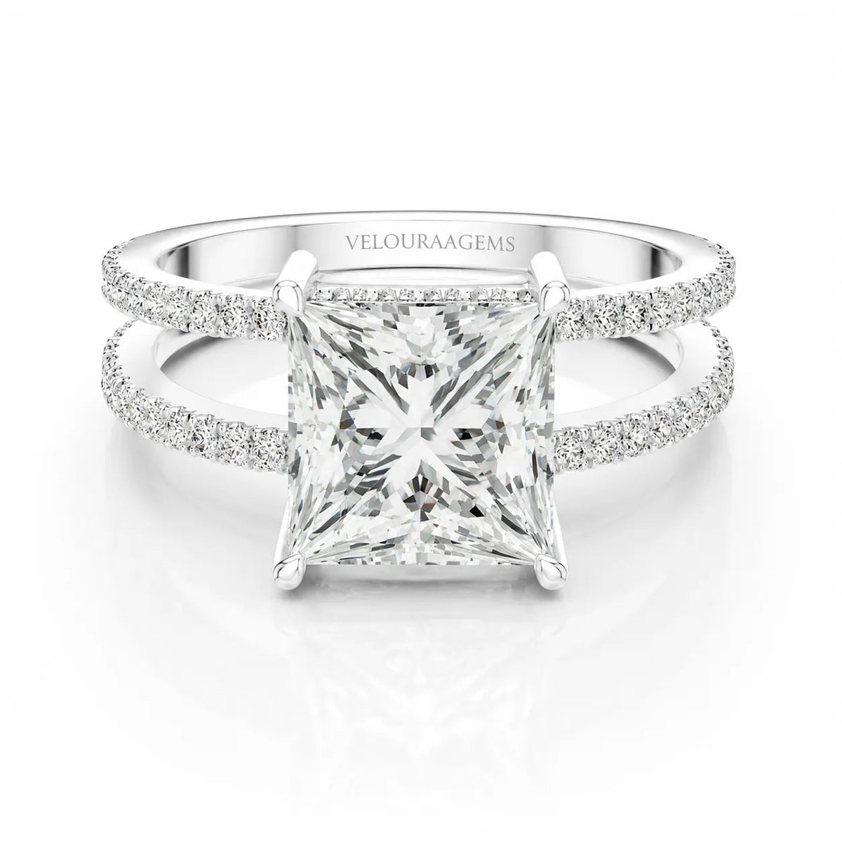 The Twin Halo Majesty Side Diamond Engagement Ring – Princess (925 Sterling Silver)