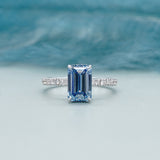 Fancy Blue 2.40tcw Emerald Cut Lab Diamond Engagement Ring | IGI Certified | White Gold Pave Setting