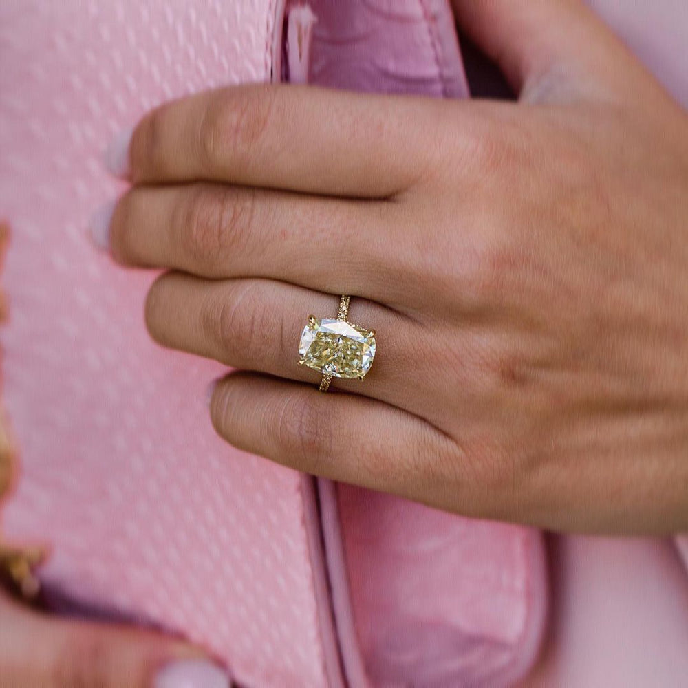 Canary Yellow Cushion Cut Labgrown Engagement Ring