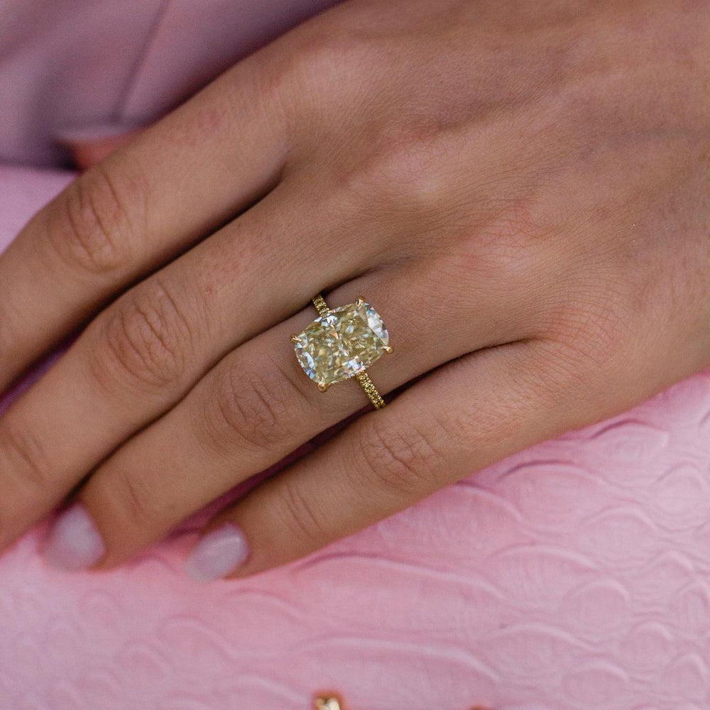 Canary Yellow Cushion Cut Labgrown Engagement Ring