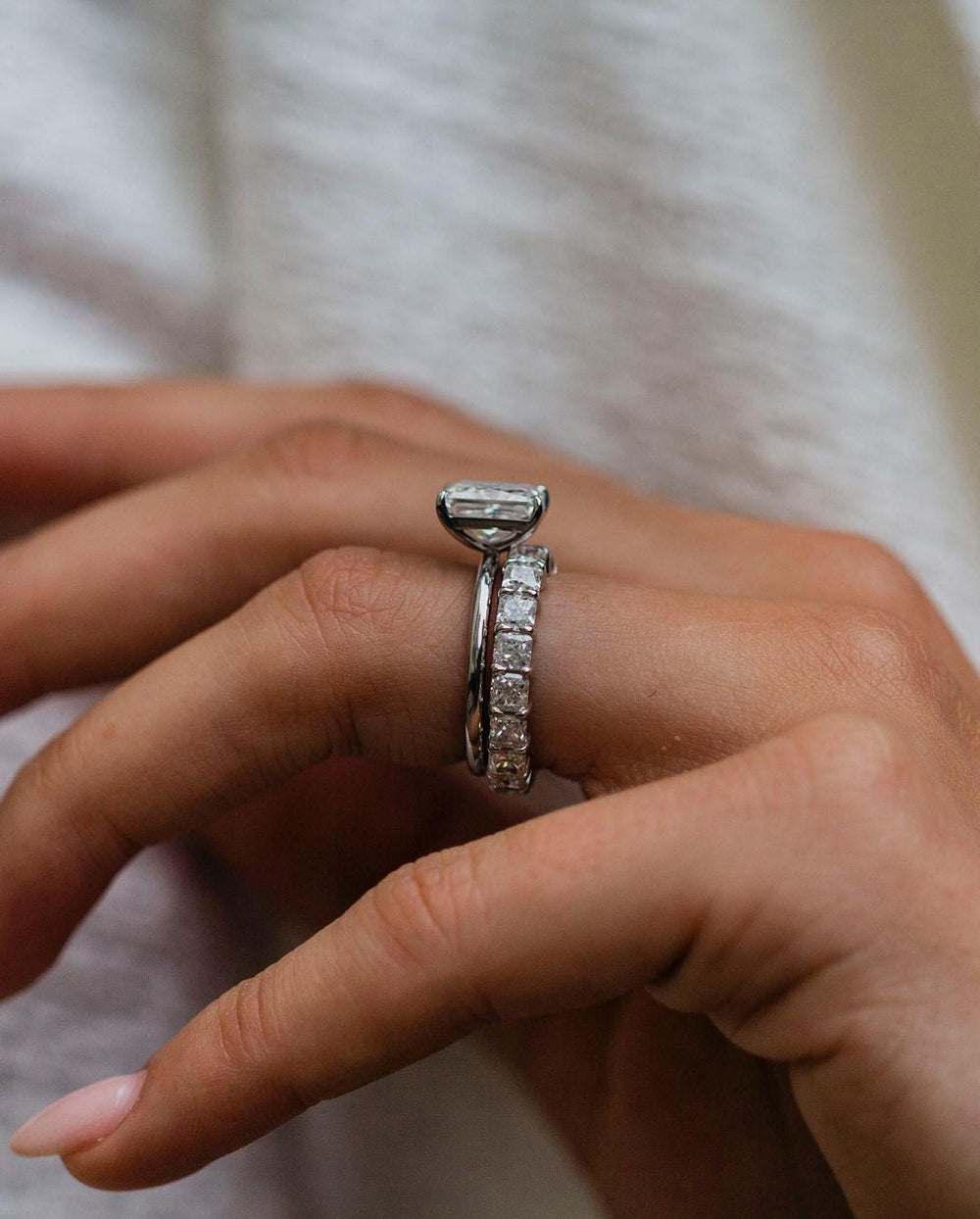 Double Band Radiant Cut Labgrown Ring