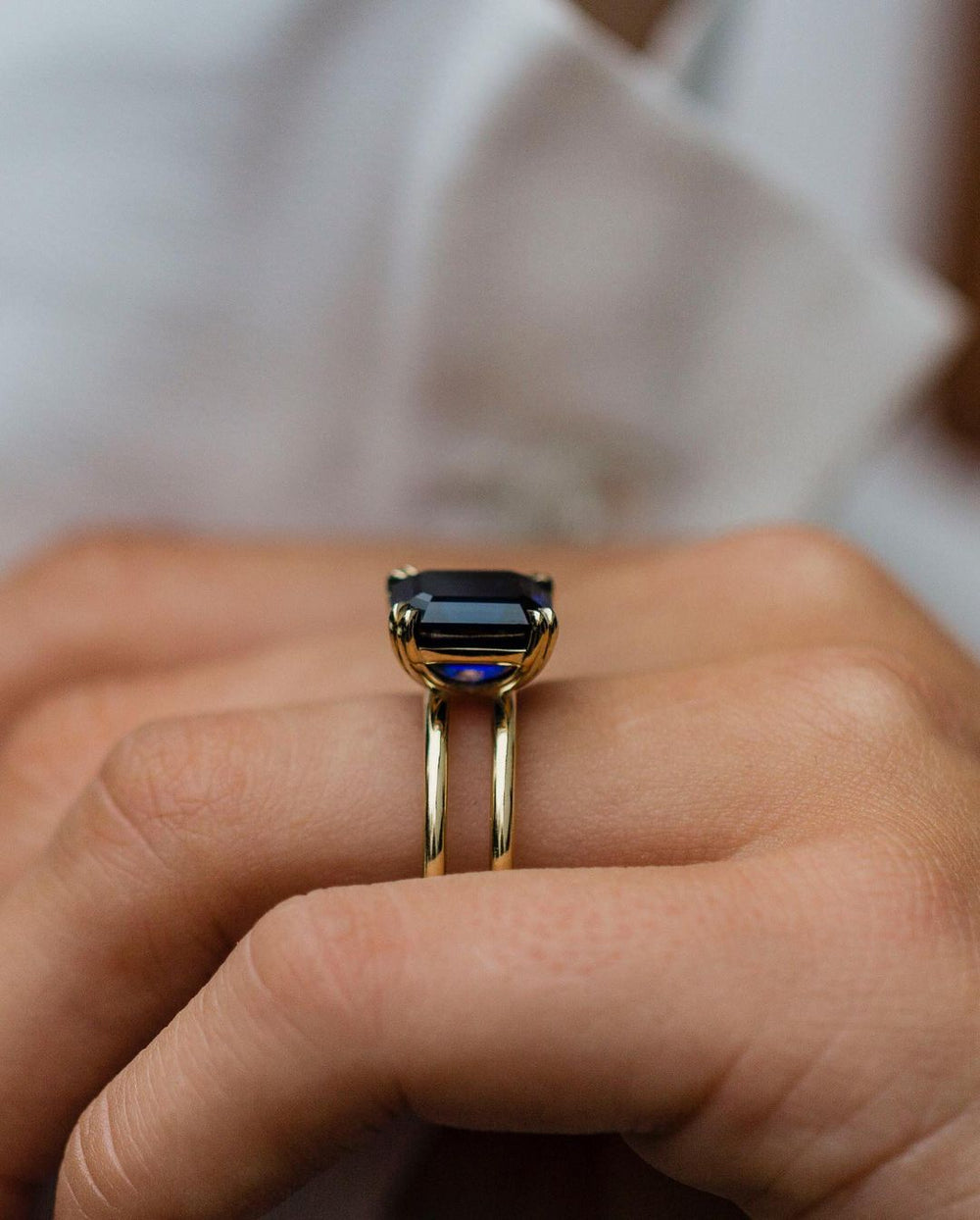 Blue Emerald Cut Labgrown Engagement Ring