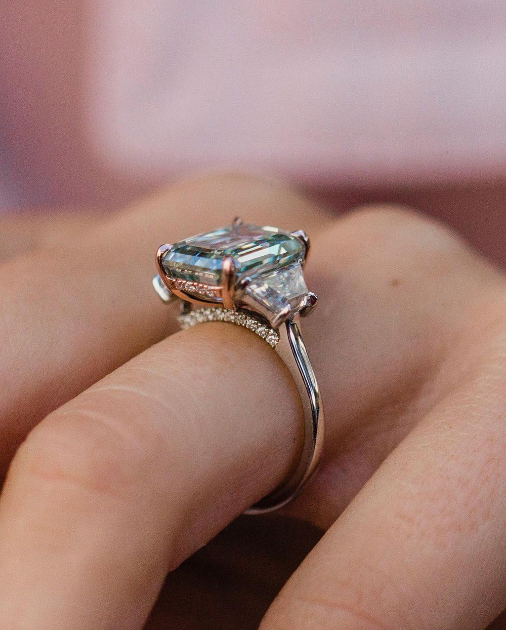 Light Blue Emerald Cut Labgrown Ring