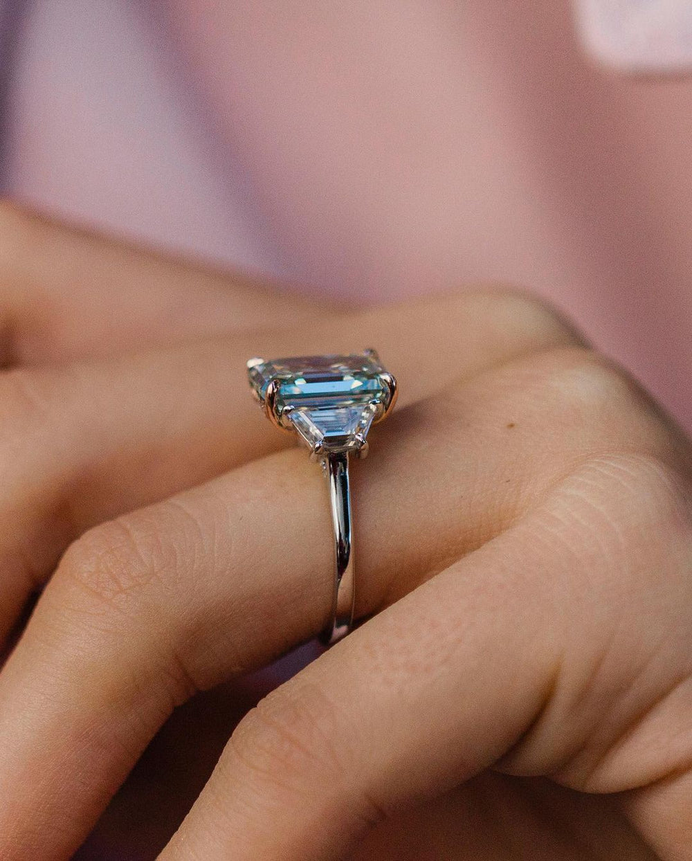 Light Blue Emerald Cut Labgrown Ring