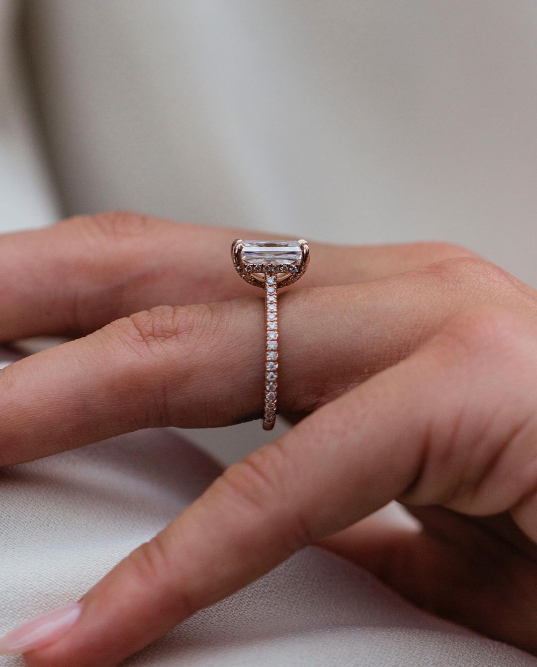 3 Ct  Radiant Cut Lab Grown Diamond Hidden Halo Ring