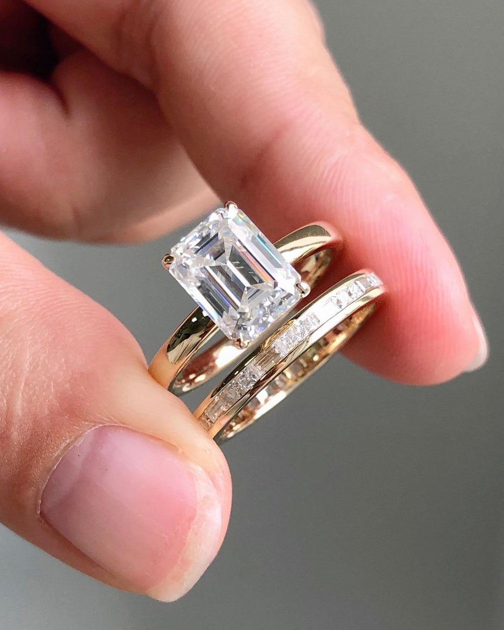 Bridal Set Emerald Cut Labgrown Engagement Ring