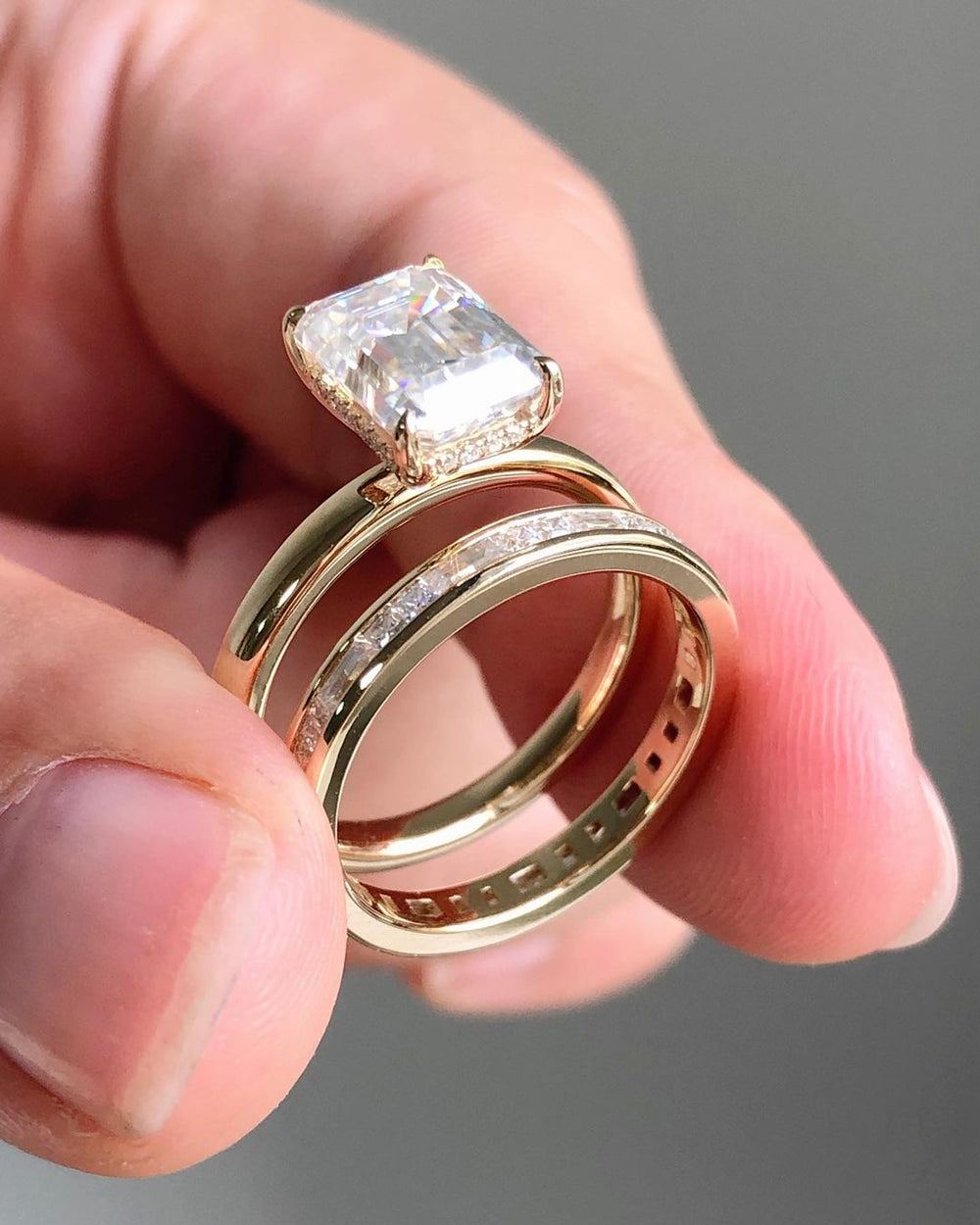 Bridal Set Emerald Cut Labgrown Engagement Ring