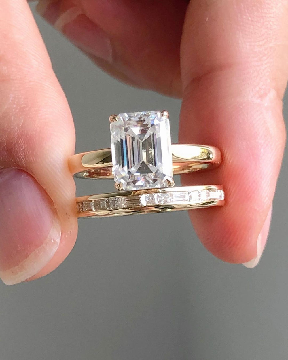Bridal Set Emerald Cut Labgrown Engagement Ring