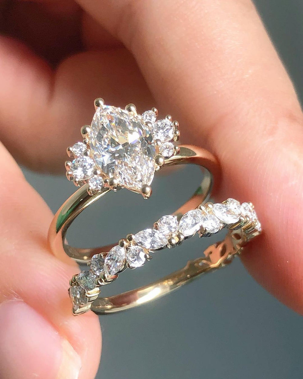 Bridal Set Marquise Cut Labgrown Engagement Ring