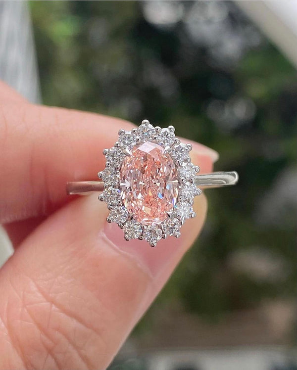 Pink Oval Cut Labgrown Engagement Ring