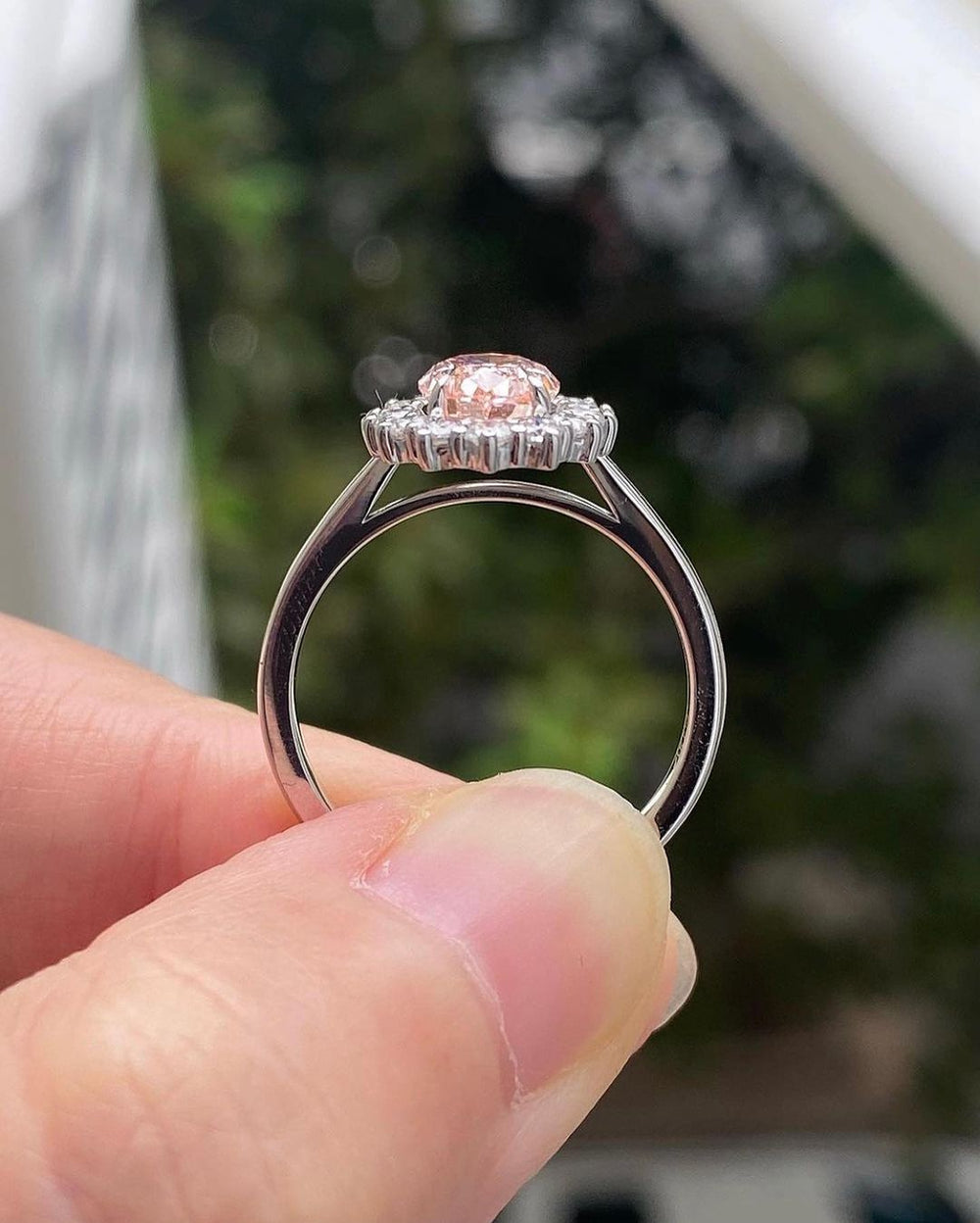 Pink Oval Cut Labgrown Engagement Ring
