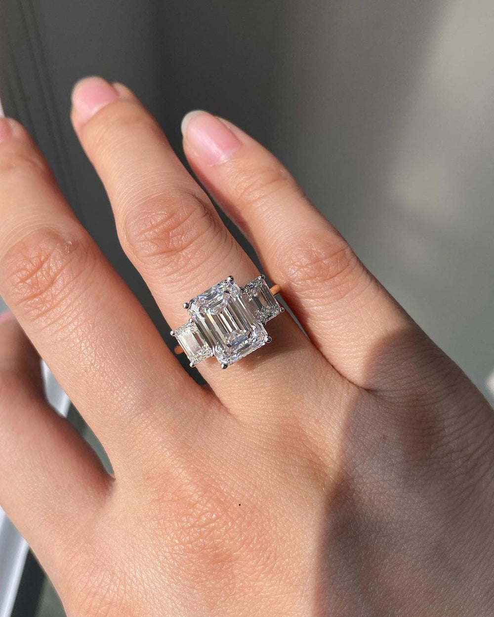 Three Stone Emerald Cut Labgrown Engagement Ring
