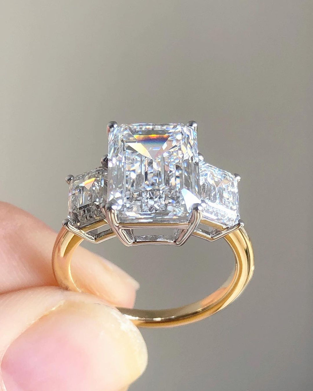 Three Stone Emerald Cut Labgrown Engagement Ring
