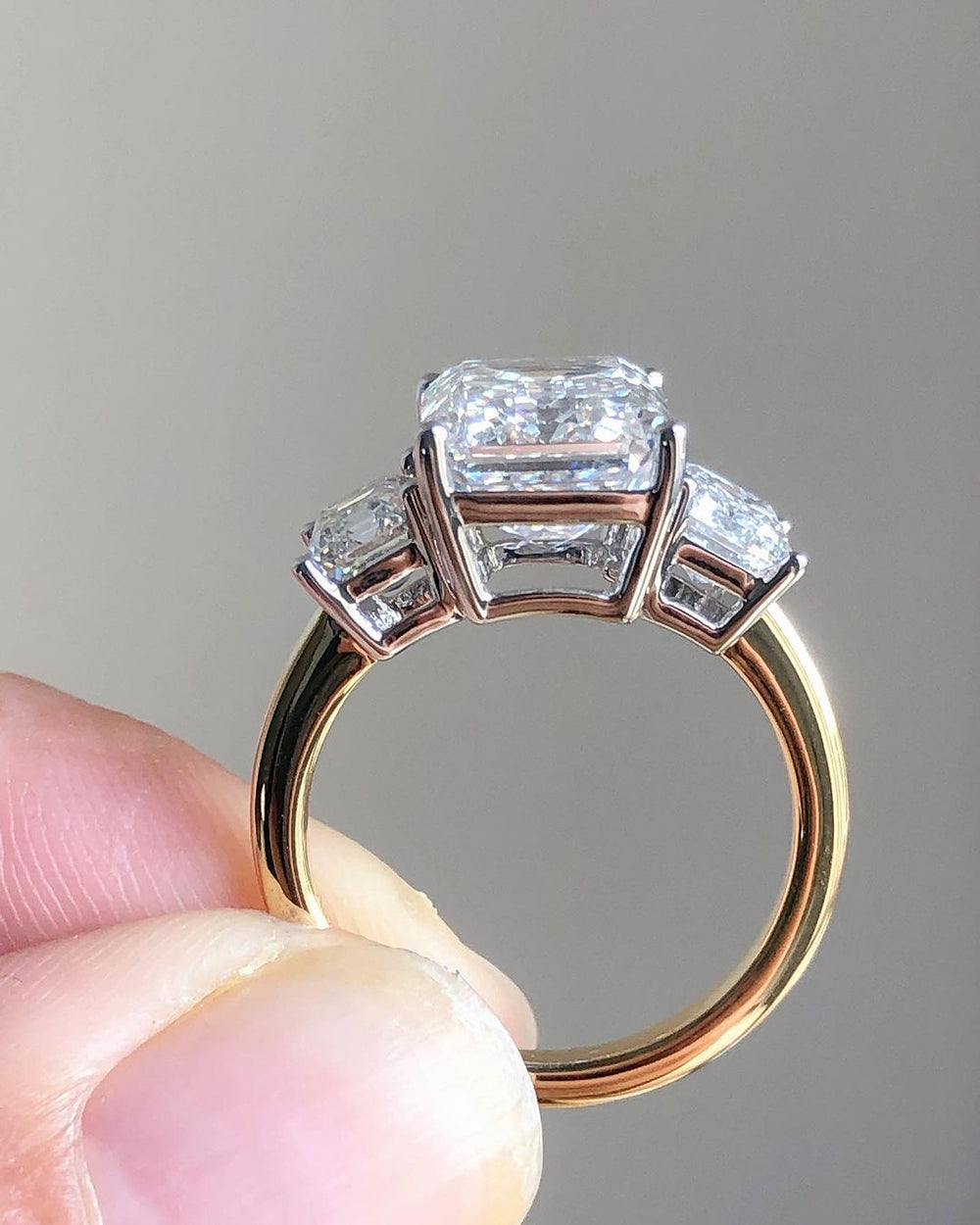Three Stone Emerald Cut Labgrown Engagement Ring