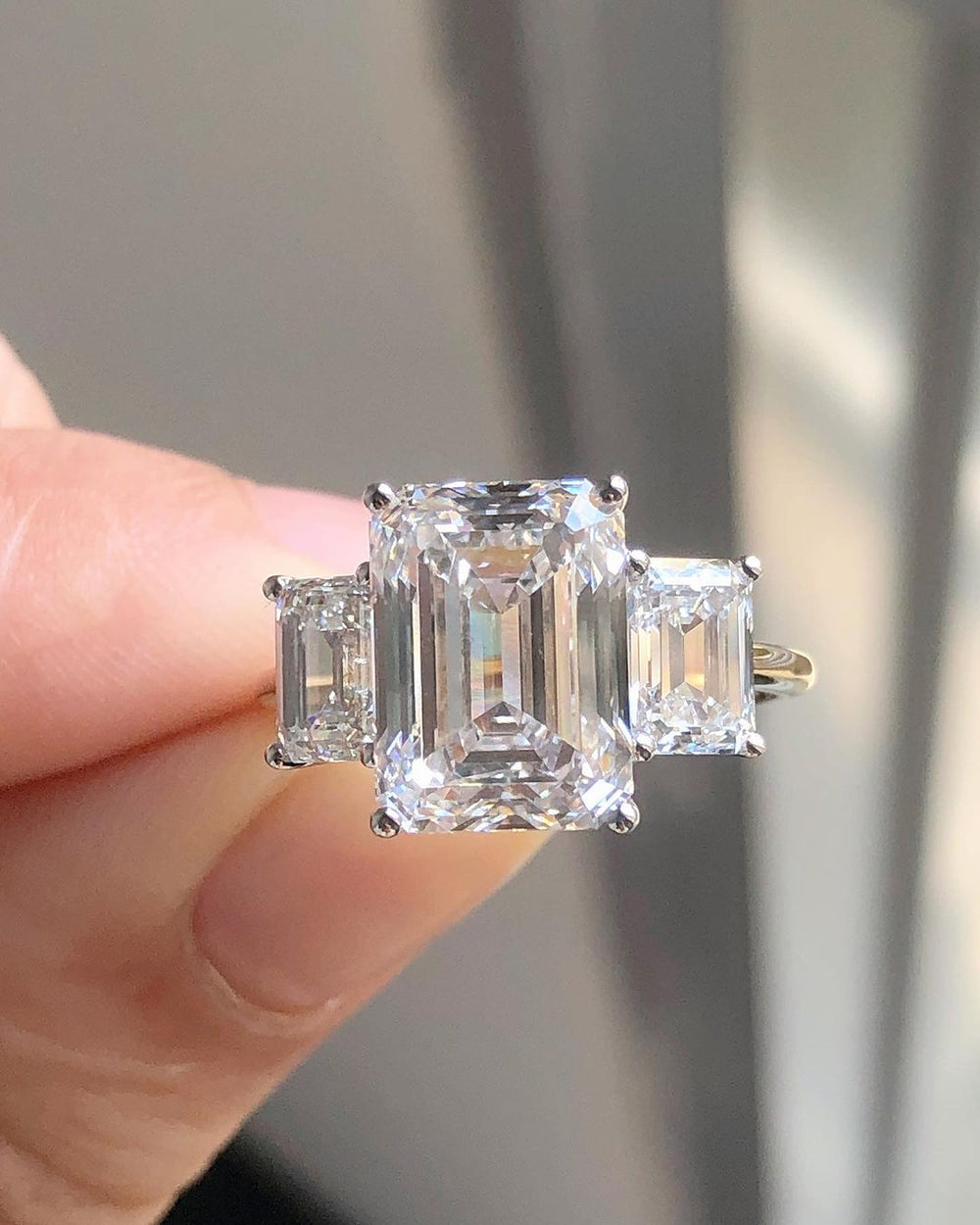 Three Stone Emerald Cut Labgrown Engagement Ring