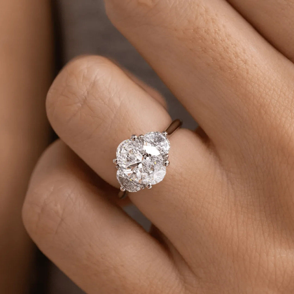 Oval Cut & Half Moon Labgrown Engagement Ring